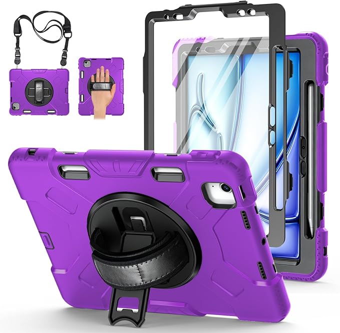 Case for iPad Air 11 M4 2026/ M3 2025/ M2 2024: Silicone Cover for iPad Air 5th & 4th Generation 10.9 Inch (2020/2022) with Screen Protector- Stand- Handle- Shoulder Strap- Pencil Holder