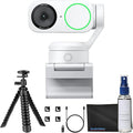 Insta360 Link 2 - PTZ 4K Webcam (White) for PC/Mac, 1/2" Sensor, AI Tracking, HDR, AI Noise-Canceling Mic, Gesture Control for Streaming, Video Calls, Gaming Bundle with Flexible Tripod & Lens Cloth