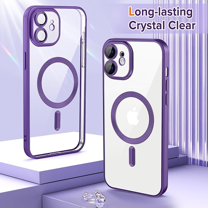 Hython Magnetic Clear for iPhone 11 Case with Camera Lens Protector [Compatible with MagSafe] Luxury Plating Edge Slim Soft TPU Cover Protective Phone Case for iPhone 11 6.1", Matte Purple