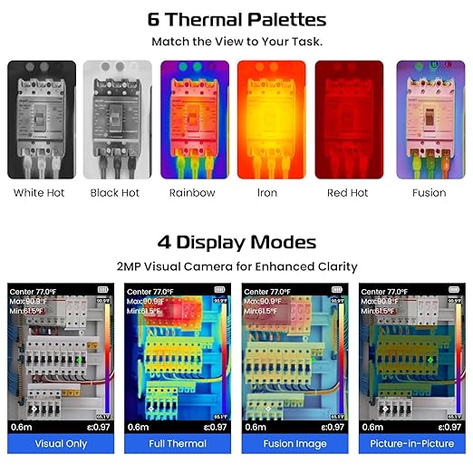Dual Light Thermal Camera, 240×240 TISR Infrared Thermal Imaging Camera with Smart Modes, 25Hz IR Camera, -4°F to 1022°F Handheld Thermal Imager for Home Inspection Water Leaks, HVAC