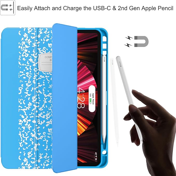 Soke for iPad Pro 11 Case (M2) 2022/2021/2020 with Pencil Holder - [Full Body Protection + Apple Pencil Charging + Auto Wake/Sleep], Soft TPU Back Cover for 2022 iPad Pro 11 inch(Book Blue)