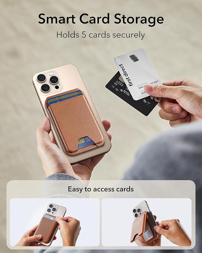 ESR for MagSafe Wallet with Stand, RFID Blocking, MagSafe Ring Included, 5 Cards Holder for Phone Case, Slim Magnetic Wallet for iPhone 17e/17/16/15/14/13/12 (Not for mini), Selected Samsung, Brown