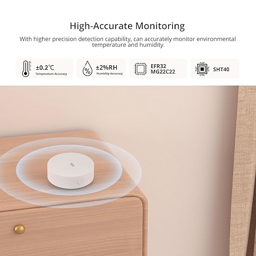 SONOFF SNZB-02P Zigbee Indoor Temperature Humidity Sensor, Thermometer Hygrometer with Alert, Works with Alexa & Google Home for Remote Monitoring and Home Automation, ZigBee 3.0 Hub Required, 2-Pack