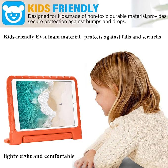 Kids Case for iPad Pro 10.5" 2017 & iPad Air 3rd Gen 10.5 inch 2019, with Rotating Handle/Stand Soft Shockproof EVA Drop Proof Lightweight Kids Girl Boy Kickstand Protective Cover,Orange