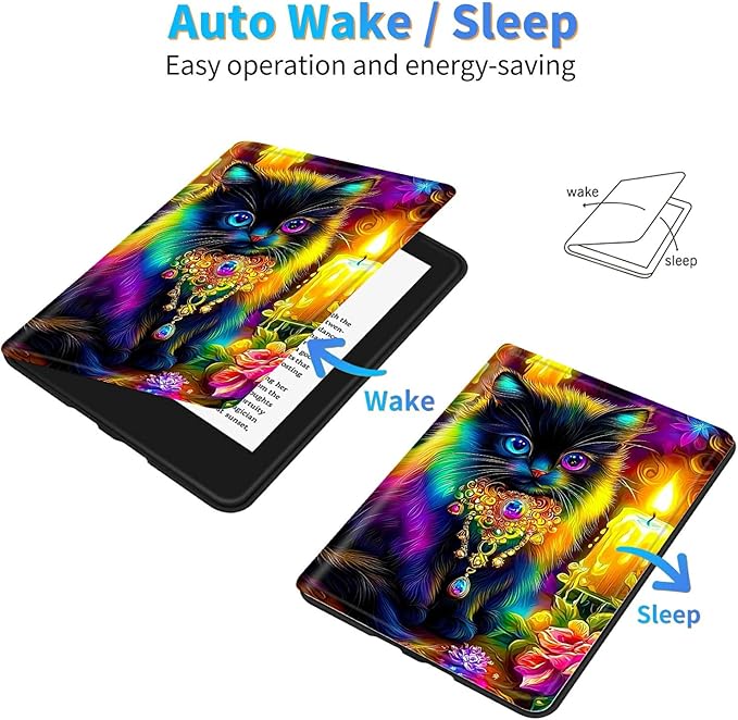 for Amazon Kindle Fire HD 10 (9th/7th/5th Generation, 2019/2017/2015 Release) 10.1" Tablet Case, Slim Kickstand Stand Leather Smart Cover with Auto Wake/Sleep, Candle Black Cat