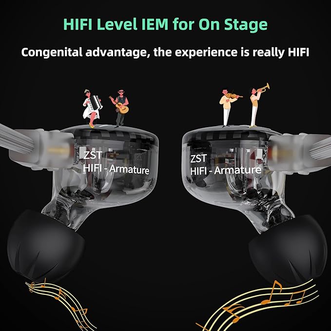 YINYOO KZ-ZST Hybrid Banlance Armature with Dynamic in-Ear Earphone 1BA+1DD HiFi Headset Wired Earbuds IEM Headphones Gaming Earbuds (Black-zst Without Microphone)