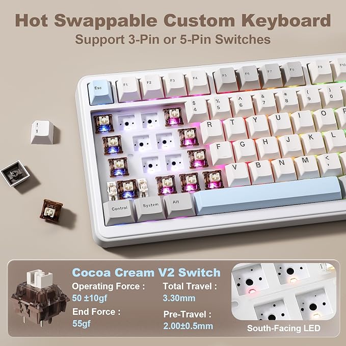 YUNZII B75 PRO MAX QMK/VIA Wireless Mechanical Keyboard,75% Layout with Screen and Knob,Custom Hot Swap Gasket,Creamy Pre-lubed Switches,Bluetooth/Type-C/2.4G for Win/Mac (Beige,Cocoa Cream V2 Switch)