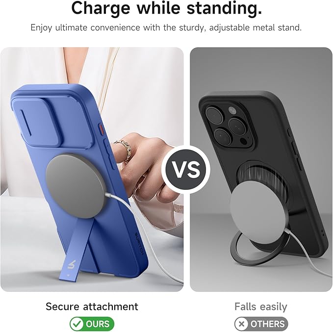 SURITCH for iPhone 16 Pro Max Case with Magnetic Camera Slide Cover and Adjustable Kickstand, Compatible with MagSafe, Shockproof Bumper Case Slim Protective Cover 6.9 Inch, Starlight Blue
