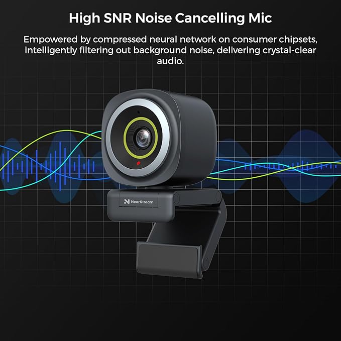 NearStream 4K Webcam for PC, HDR 1080P 60FPS Streaming Webcam with Noise Canceling Mic, Software Control, 45°-95°Adjustable FOV, Auto Focus, AI Framing, Works with Google Meet/Zoom/Skype (V08AF)