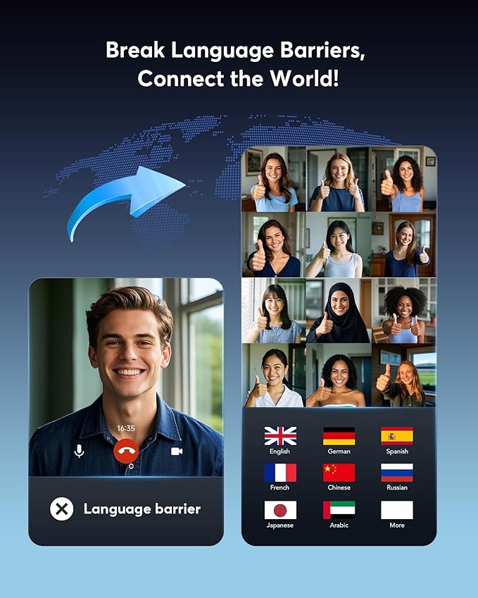 Paekole H5 AI Translation Earbuds: Real-Time 2-Way Language Translator Device (198+ Languages) for Face-to-Face & Travel, Bluetooth Headphones, Audifonos Traductores - Classic Black