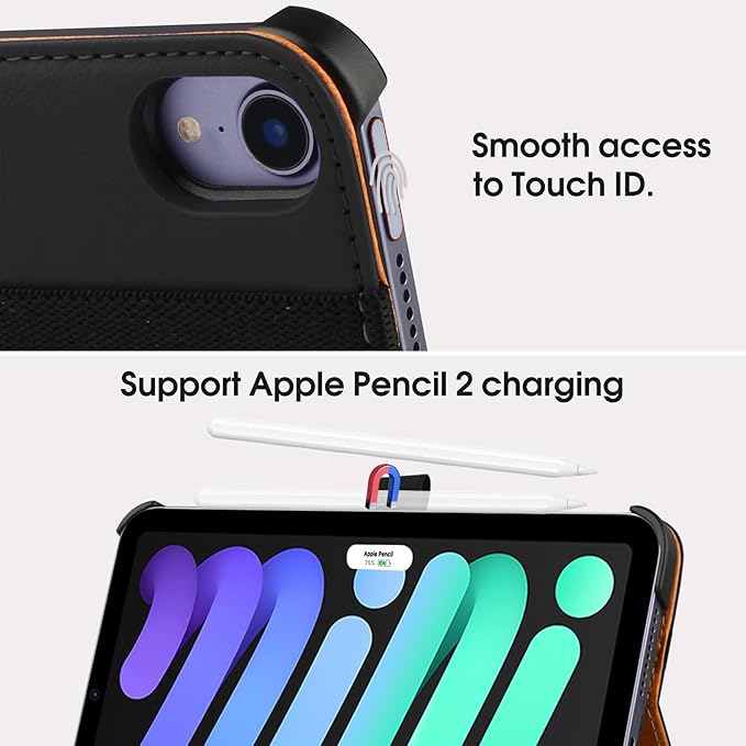 iPad mini 7 Case (A17 Pro) 2024, iPad mini 6 Case 2021, iPad mini 7th/6th Generation Case 8.3 Inch,Premium PU Leather Folio Stand Cover with Pencil Holder and Multi-Viewing Angles（Black）