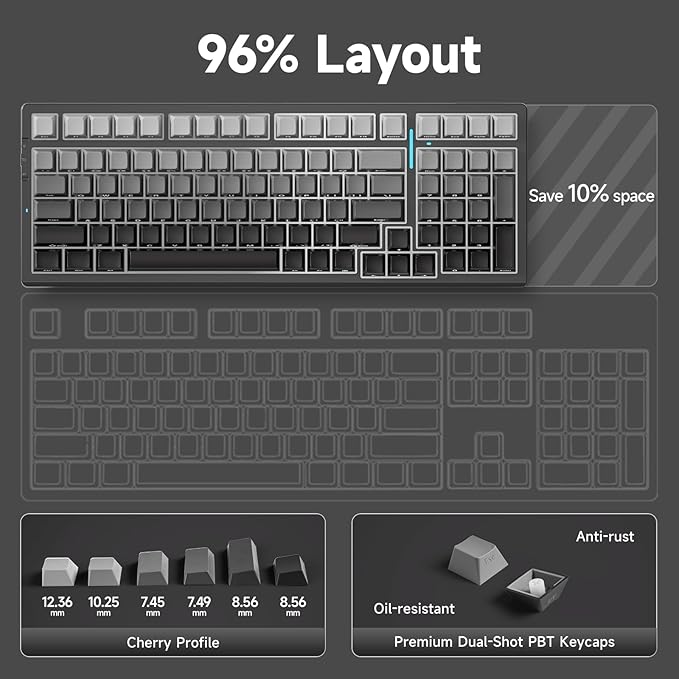 MCHOSE G98 PRO Wireless Mechanical Keyboard, Tri-Mode Connection Gaming Keyboard, Hot Swappable Custom Gasket Structure Pre-lubed Linear Switches Double Shot PBT Keycaps RGB LED Backlit Gradient Black