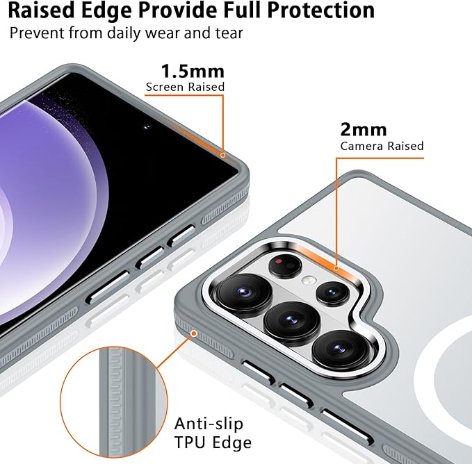 MALEWOLF Case for Samsung Galaxy S26 Ultra, Translucent Matte Cover Compatible with Magsafe, Military Grade Drop Resistant, Color Hybrid Non-Slip Phone Case for Galaxy S26 Ultra (Grey/White)