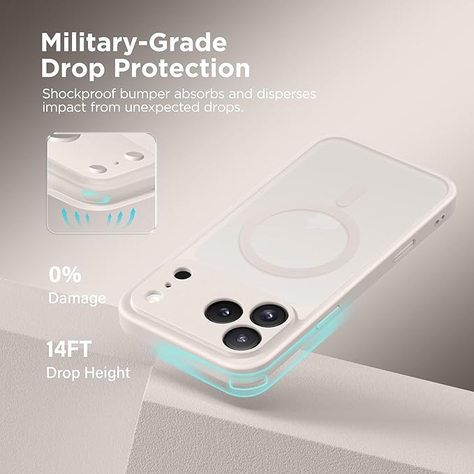 CAPRARO Magnetic for iPhone 17 Pro Max Case, Upgraded [Full Camera Protection] [Compatible with MagSafe] Protective Translucent Matte Women Girl Phone Case Cover, Stone