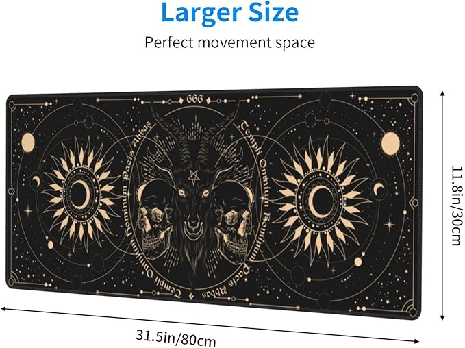 Sun and Moon Gothic Skull Goat Mouse Pad Extended Large Gaming Mouse Pad XL Oversized Desk Pad Stitched Edges 31.5 X 11.8 Inch