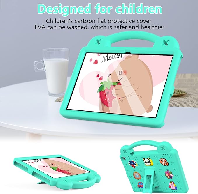 AKABEILA Compatible with ONN 10.1(GEN3) 2022(1000071485)/Amazon Fire HD 10(2021/2023)/Fire HD 10 Plus(2021/2023) Tablet Case, Kids Case with Shoulder Strap & Stand Handle Mint Green