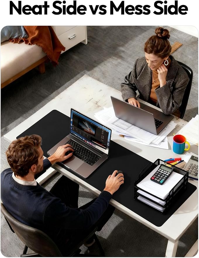 YSAGi Leather Desk Protector, Office Mat, Large Mouse Mat, Non-Slip PU Leather Blotter, Laptop Pad, Waterproof Writing Pad for Office and Home (Black, 47" x 17")