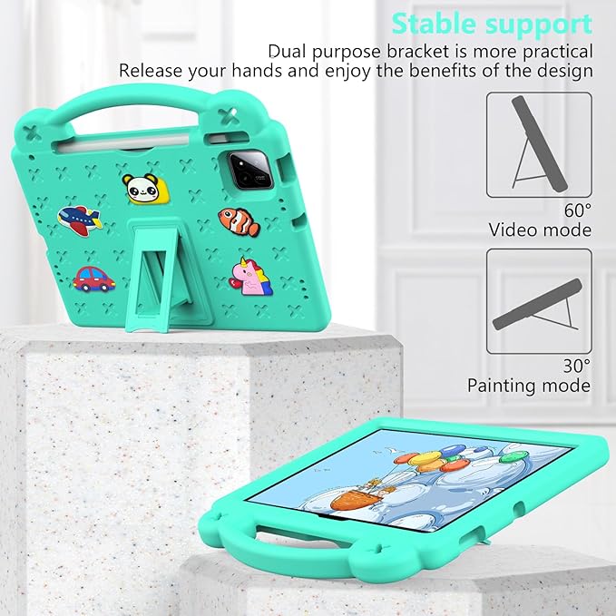 AKABEILA Compatible with Xiaomi Pad 7/Xiaomi Pad 7 Pro 11.2 inch 2024/Xiaomi Pad 8 2025 11.2 inch Tablet Case, Kids Friendly Universal Protective Case with Shoulder Strap & Stand Handle Mint Green