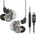 CCZ Melody USB C Headphones Wired Type-C in Ear Monitor, Professional USB C Wired Earbuds Gaming Earphones with 1BA 1DD Patent Ear fins Ear tips for Singer Musician Stage (Clear Black, USBC-With Mic)