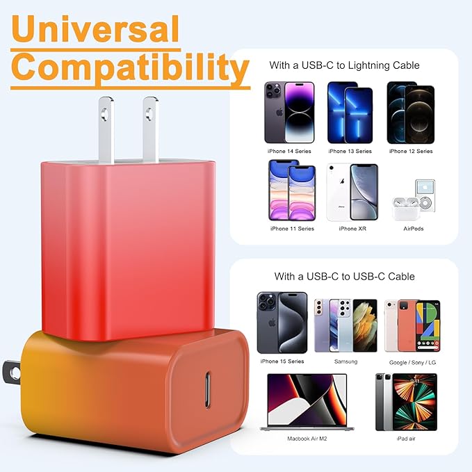 2Pack USB C Charger Block 20W, iGENJUN USB-C Power Adapter - Phone Charger with Fast Charging Capability, Type C Wall Charger for Phone 17/17 Air/17 Pro Max/16 Series, Galaxy, Pixel, Pad