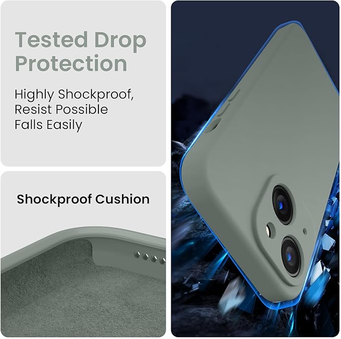 FireNova Designed for iPhone 14 Case, Silicone Upgraded [Camera Protection] Phone Case, Soft Anti-Scratch Microfiber Lining Inside, 6.1 inch, Calke Green