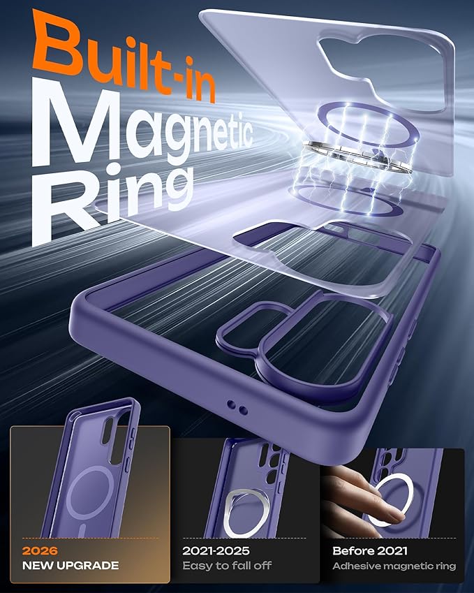 TOCOL for Samsung Galaxy S26 Ultra Case, Built-in Magnetic Ring, Drop Protection, Slim Translucent Matte Phone Case for Galaxy S26 Ultra 6.9 inch (Lavender Gray)