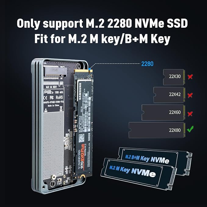 40Gbps NVMe Enclosure,V VCOM M.2 NVMe SSD Enclosure, Aluminum Alloy External NVMe Enclosure Support Size 2280 M&B+M-Key,Compatible with Thunderbolt 3/4,USB4/3.2/3.1/3.0/2.0