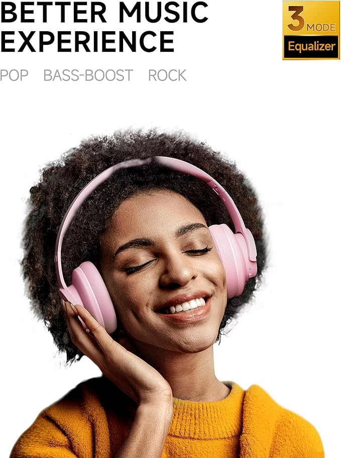 Picun B8 Headphones Wireless Bluetooth, 120H Bluetooth Headphone Over Ear with 3EQ Music Modes, Hands-Free Calls, Deep Bass Headphones for Travel Home Office Cellphone PC (Pink)