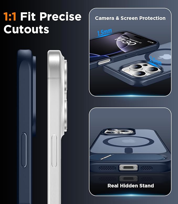 Magnetic Compatible with iPhone 16 Pro Max Case, [Built-in Invisible Kickstand][Compatible with MagSafe] [Military Grade Shockproof] Slim Translucent Matte Phone Case for iPhone 16 Pro Max 6.9"