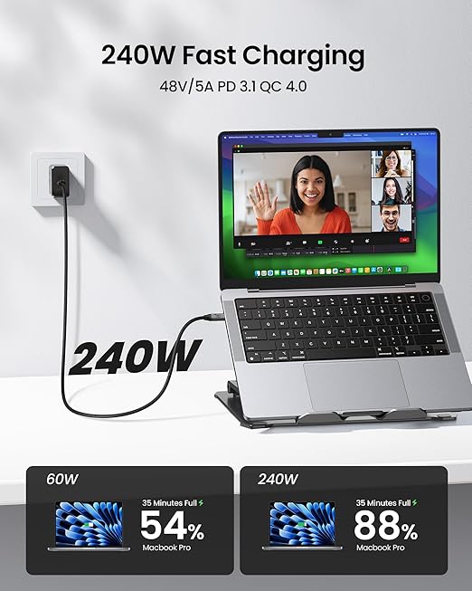 Silkland USB C 3.2 Gen 2x2 Cable, 20Gbps USB C High Speed Data Transfer, 5K/4K 60Hz USBC Monitor Cord, 240W PD Fast Charging, Type C 3.1 Cable Compatible for SSD, Hub, Dock, eGPU, 1.6FT