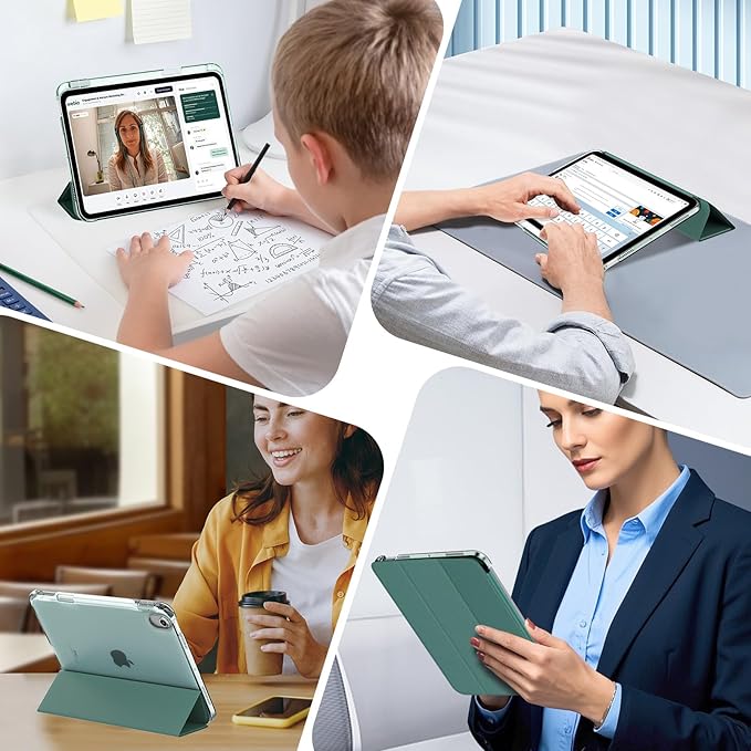 MoKo for iPad Air 11 inch Case (M4/M3/M2) 2026/2025/2024, iPad Air 5th/4th Gen 10.9 inch Case 2022/2020 with Pencil Holder, Slim Light Trifold Cover with Hard PC Translucent Back Shell, Midnight Green