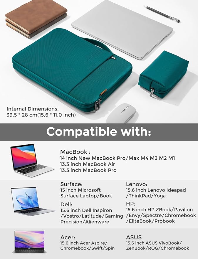 DOMISO Laptop Case Laptop Sleeve Cover for 16 inch MacBook Pro M4/M3/M2/M1 Pro/Max A3403 A3186 A2991 A2780 A2485 A2141,Compatible with 15.6 inch HP Lenovo Dell XPS 16 with Small Case,Turquoise