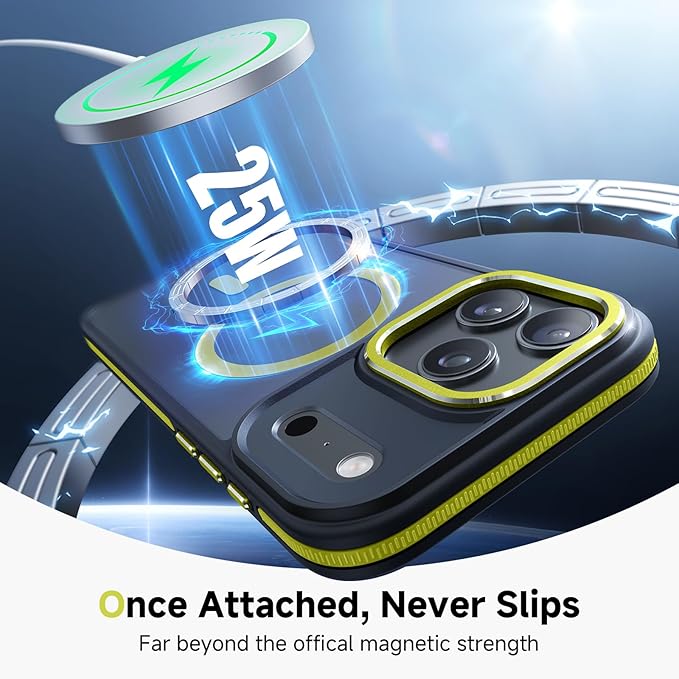 Magnetic 3 in 1 for iPhone 17 Pro Max Case, [Omni-Directional Protection] with 1x Screen Protector + 1x Camera Cover, [Seamless Work with Magsafe] Protective Case for iPhone 17 Pro Max Neon Yellow