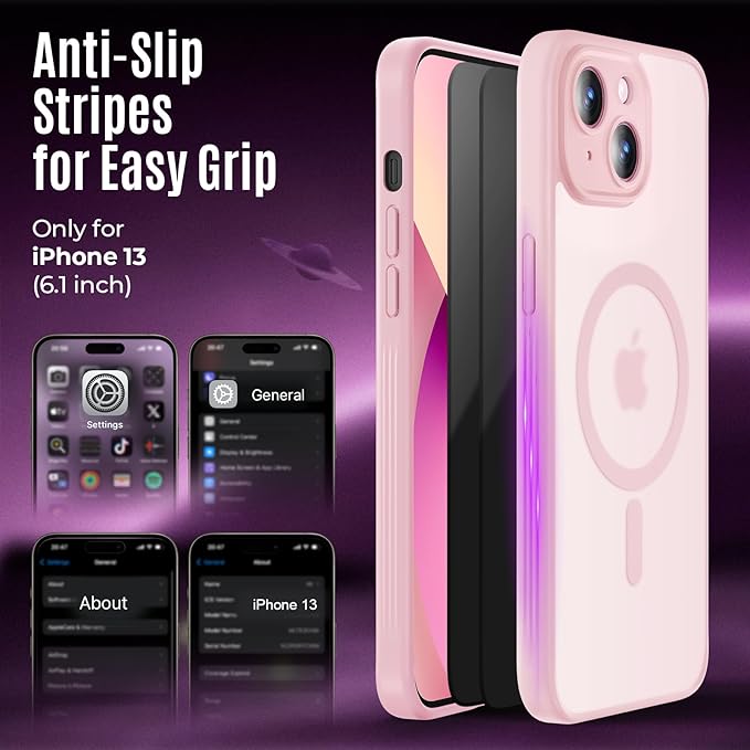 Symcele Designed for iPhone 13 Case, Compatible with MagSafe, with Privacy Screen Protectors X2, [Camera Protection] [15FT Military Drop Protection] Shockproof Phone Case, 6.1", Pink