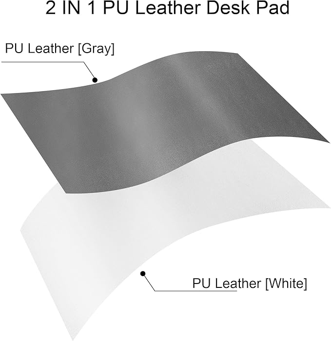Chihein 47" x 20" PU Leather Desk Mat (Gray/White), Dual Sided Desk Pad, Waterproof Computer Desk Bottle for Gaming, Office, Home
