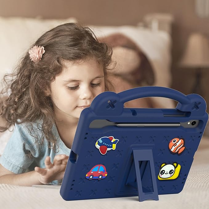 AKABEILA Compatible with Samsung Galaxy Tab S7 2020/S8 2022/Tab S9 2023 11 inch/Tab S9 FE 2023 11 inch Tablet Case, Kids Case with Shoulder Strap & Stand Handle & Pen Tray Navy Blue