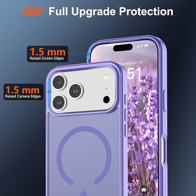 SUPFINE Magnetic for iPhone 17 Pro Case (Compatible with MagSafe)(Military Grade Drop Protection) Translucent Matte Shockproof with Anti-Fingerprint Phone Cover,Purple