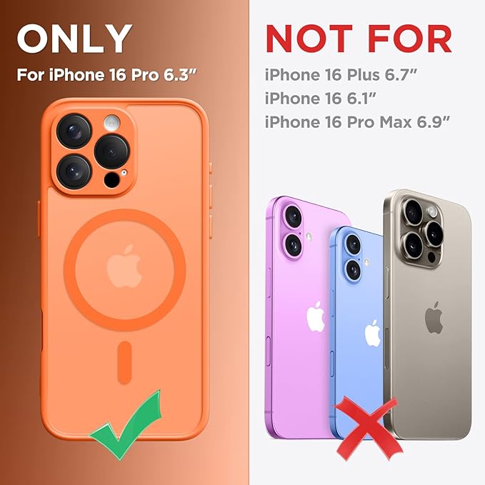 CAPRARO Magnetic Compatible with iPhone 16 Pro Case, Upgraded [Full Camera Protection] [Compatible with MagSafe] Protective Translucent Matte Women Girl Phone Case Cover, Orange Yellow