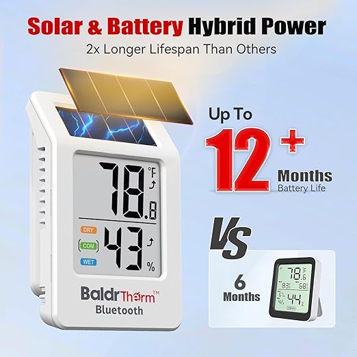 BaldrTherm WiFi Thermometer, Wireless Smart Thermometer, Remote Temperature Monitor with Gateway&Solar Sensor,200ft Coverage, App Alerts,12-Month Battery, Comfort Indicator, Data Sync Recover,6Pack