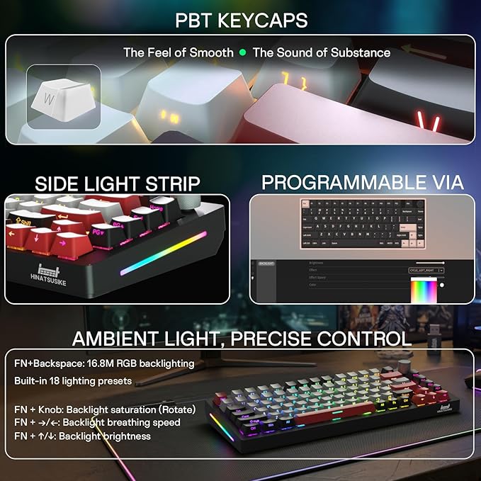 H83 PRO Wireless Mechanical Gaming Keyboard 75% Layout, Gaming Equipment Gasket Mounted - Hot Swappable Cardamom Switches, PBT Keycaps, RGB Backlit, USB-C/2.4G/BT5.0 for Win/Mac/Linux