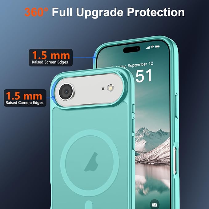 SUPFINE Magnetic for iPhone Air Case (Compatible with MagSafe)(Military Grade Drop Protection) Slim Translucent Matte Shockproof with Anti-Fingerprint Phone Cover for 17 Air,Blue Green