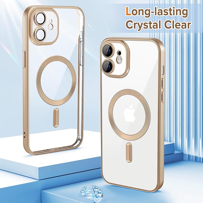 Hython Magnetic Clear for iPhone 12 Case with Camera Lens Protector [Compatible with MagSafe] Luxury Plating Edge Slim Soft TPU Cover Protective Phone Case for iPhone 12 6.1", Matte Desert Brown
