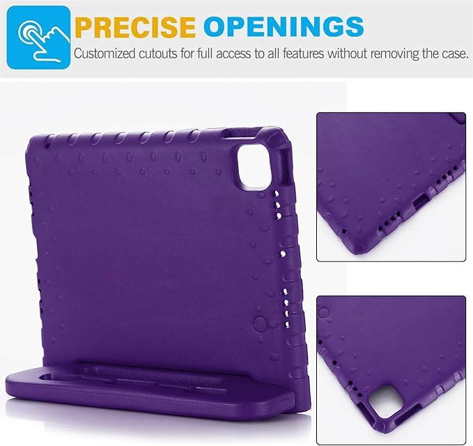 for iPad Air 11-inch Case M3/M2 (2025/2024) for Kids with Pencil Holder/Kickstand, Anti-Slip Handle Stand Lightweight Soft EVA Foam Shockproof Rugged Bumper Tablet Protective Cover, Purple