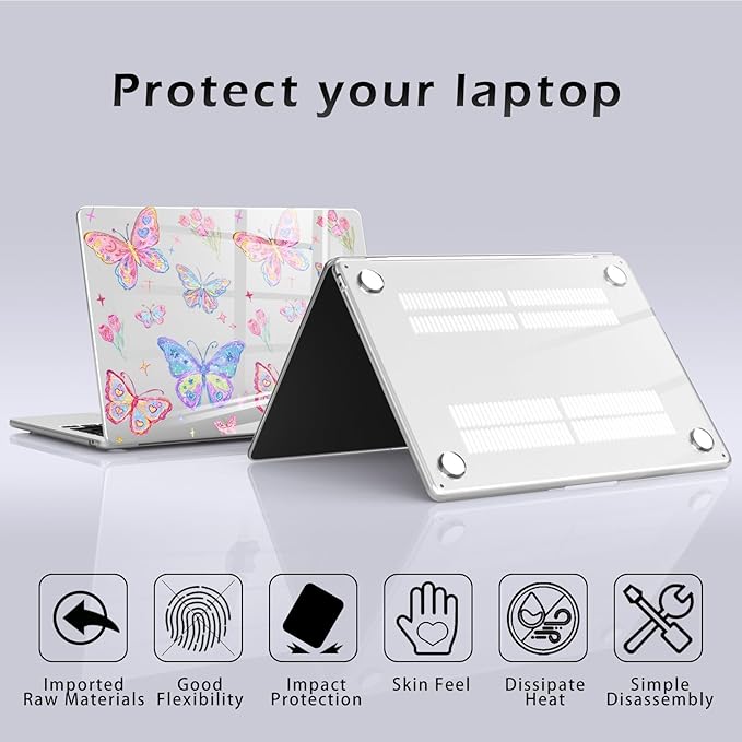 Compatible with MacBook Pro 13 inch Case M2 2025, 2024-2016 A2338 M1 A2251 A2289 A2159 A1989 A1708 A1706, Cute Butterfly Flower Protective Hard Shell Clear Cover for Mac Pro 13