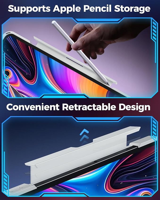 TSQQST Clear Wireless Keyboard Case for iPad Pro 13 Inch M5/M4 2025/2024 with Pencil Holder & Multi-Touch Trackpad, Visible PCB High-Tech Style, 3-Brightness & 7-Color Backlight, 360 Rotatable, White