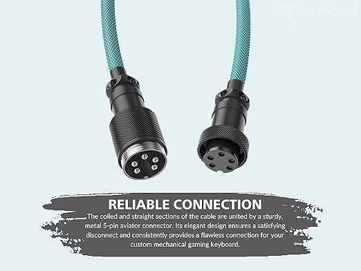 Ranked Coiled Keyboard Cable | Handcrafted Double-Sleeved Braided Cable | USB Type C to A | 5-Pin Aviator Connector for Custom Mechanical Gaming Keyboard | Support Fast Charge 20W (Ranked Blue)