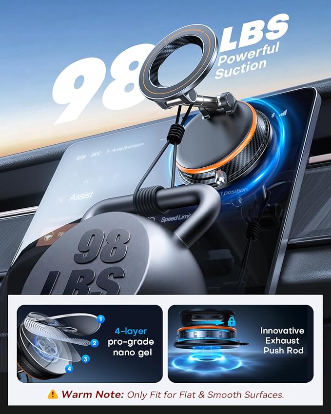 Upgraded Car Phone Holder for Magsafe [98+LBS Strongest Suction & 2400gf Magnetic] Vacuum Magnetic Phone Holders for Your Car 360° Adjustable Car Phone Mount for iPhone & Android Orange