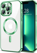 Hython Magnetic Clear for iPhone 13 Pro Case with Camera Lens Protector [Compatible with MagSafe] Luxury Plating Edge Slim Soft TPU Cover Protective Phone Case for iPhone 13 Pro 6.1", Light Green