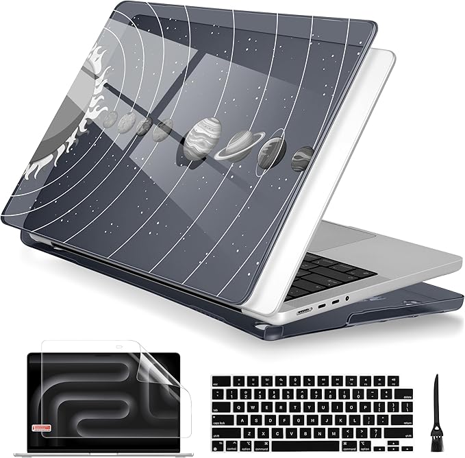 Batianda Case for New MacBook Pro 14 Inch M5 (2025 2026) & 2024 2023 Release [Model A3434 / A3112] - Ultra Slim 1.2mm Glossy Hard Shell Protective Skin Keyboard Cover 4-in-1 Bundle, Solar System Grey