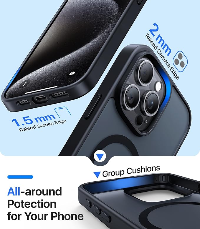 Magnetic for iPhone 15 Pro Max Case[Compatible with MagSafe][Military-Grade Drop Protection][Anti-Yellowing]Shockproof Protective Translucent Matte Cover for iPhone 15 Pro Max Phone Case,Black